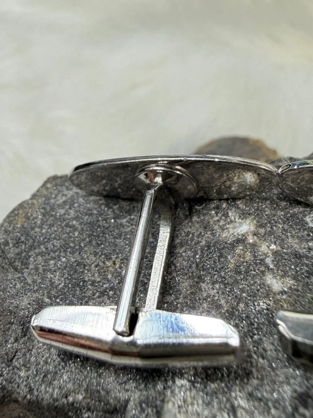Vintage Sterling Silver Etched Oval Men's Cuff Links  1
